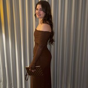 Brown Meshki Dress. Size small. Worn once. Ready for something new